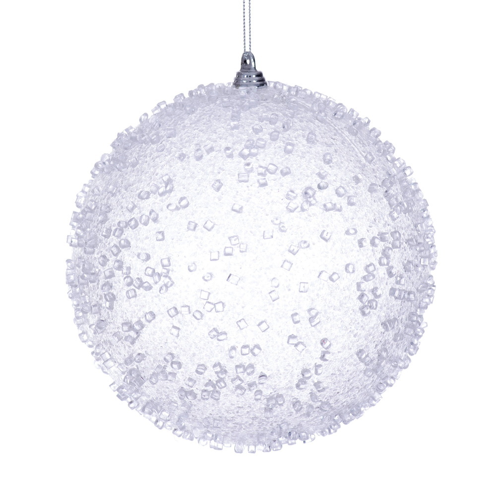 MT254011W 6 in. White Icy Sugar Ball Ornament - 2 per Bag