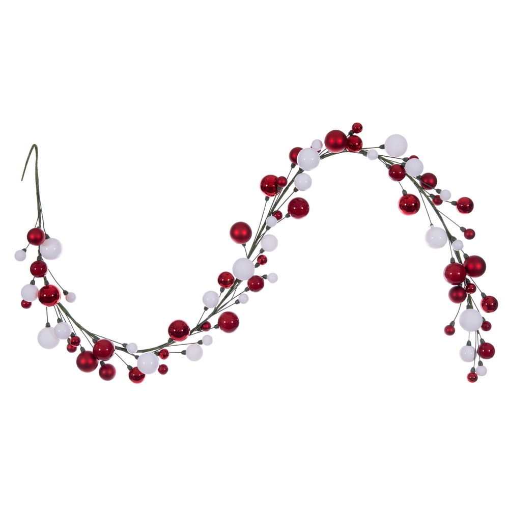 N250191 6 ft. Red & White Ball Branch Garland - 1-2 in.
