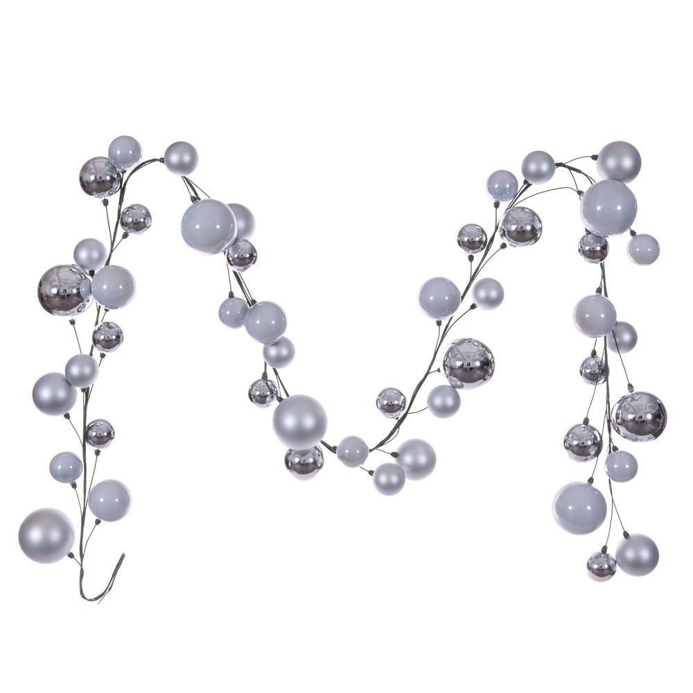 N250307 10 ft. Ball Branch Garland, Silver - 2.4-4 in.