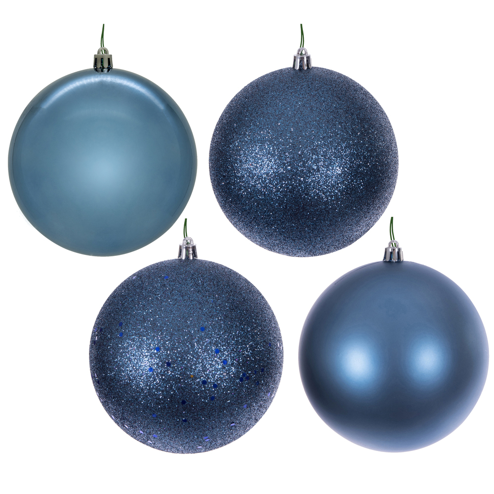 N591252A 4.75 in. 4-Finish Ball Ornament Set, Denim Blue - 4 per Box