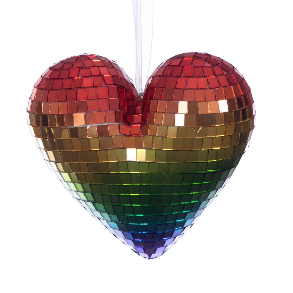 MC253299W 4.75 in. Multicolor Shiny Mirror Heart Ornament - 2 per Bag