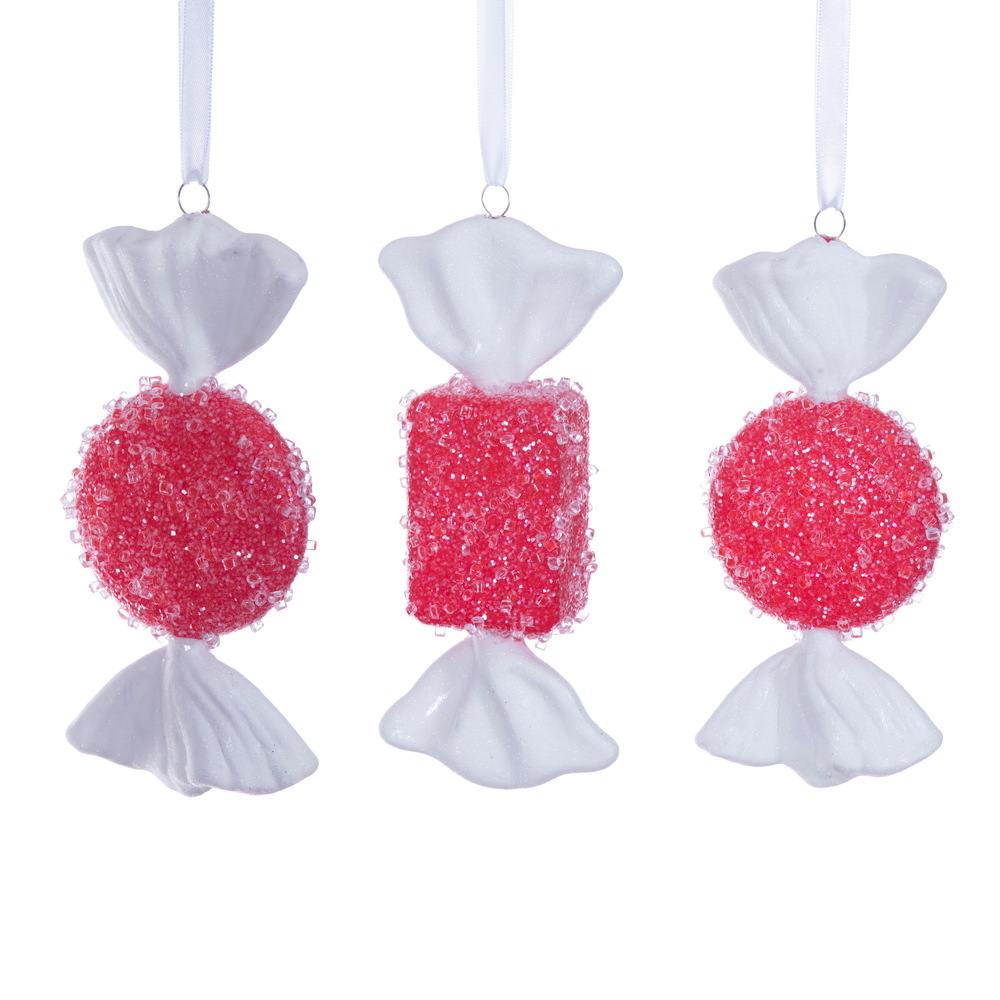 MT255003W 7-8 in. Red Icy Sugar Flat Candy Ornament - Set of 3