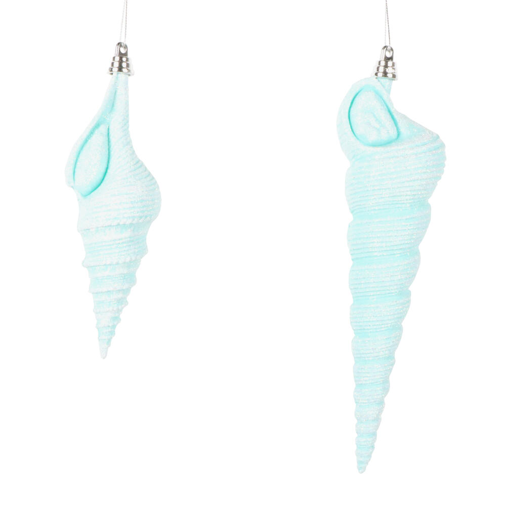 MT256244W 9 in. Seafoam Green Conical Shell Ornament - Set of 2
