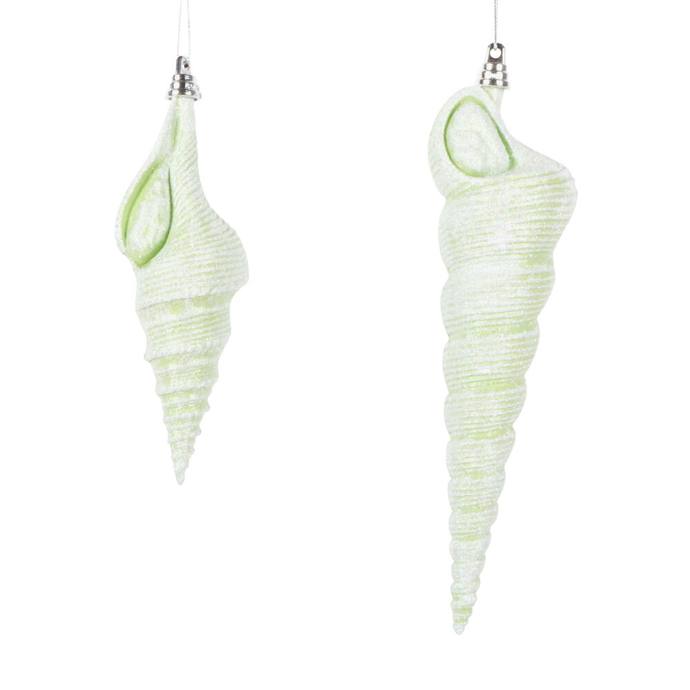 MT256254W 9 in. Celadon Conical Shell Glitter Ornament - Set of 2