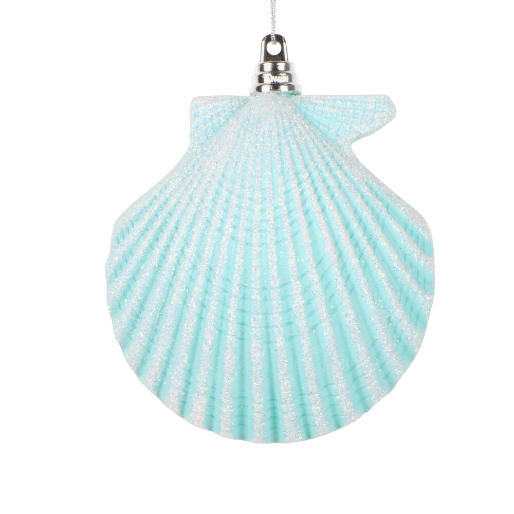 MT256644W 4 in. Seafoam Green Seashell Glitter Ornament - 3 per Bag