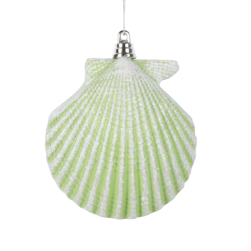 MT256654W 4 in. Celadon Seashell Glitter Ornament - 3 per Bag