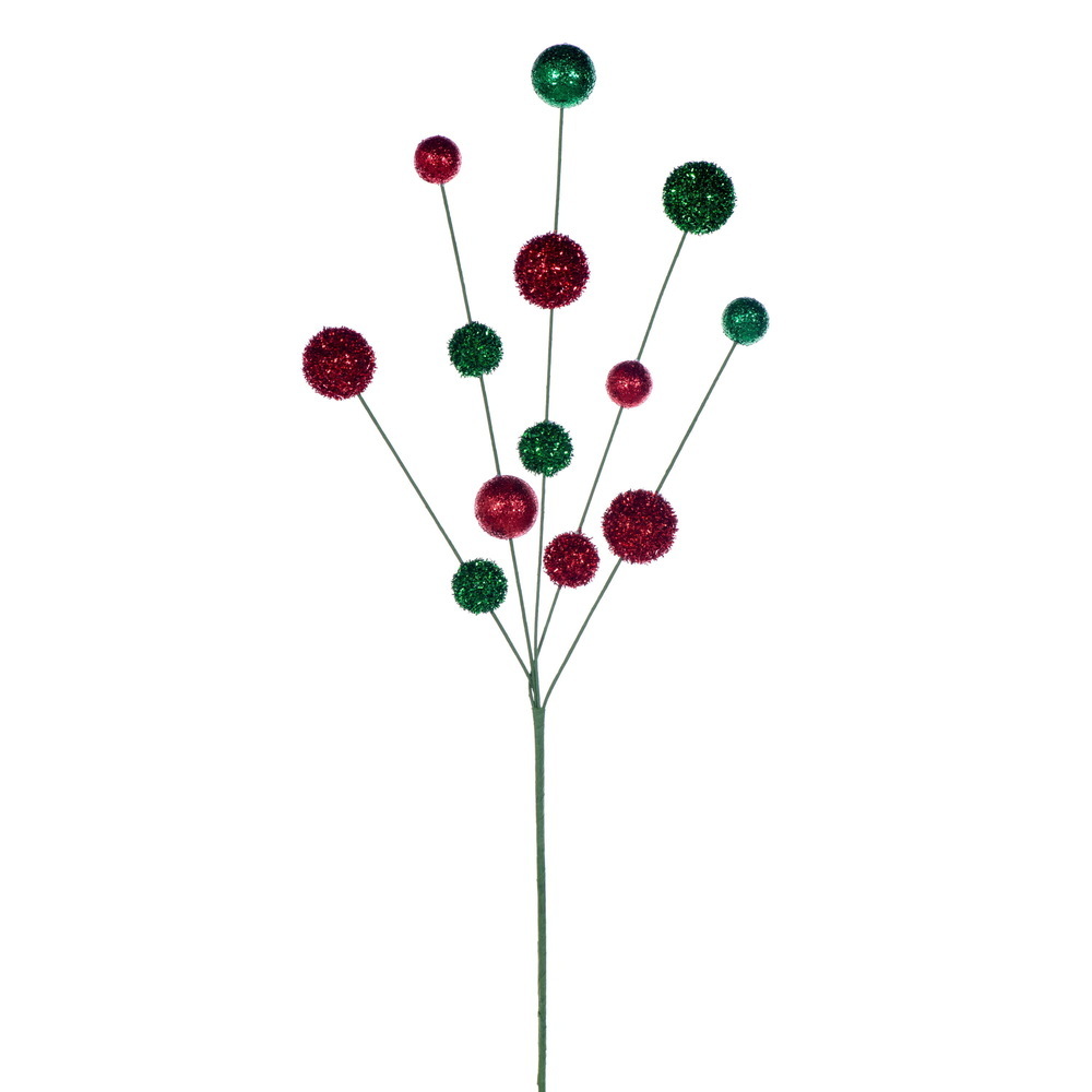 RPQ251702 28 in. Red & Green Glitter Ball Spray - 2 per Bag