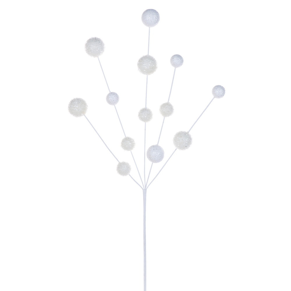 RPQ251711 28 in. White Glitter Ball Spray - 2 per Bag