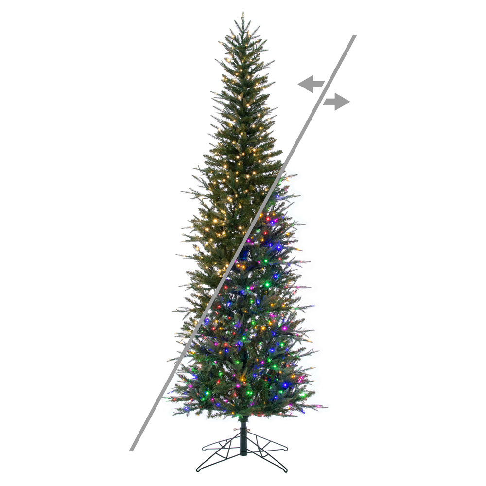 G236278LEDCC 7.5 ft. x 30 in. Green Tacoma Fraser Fir Pencil Artificial Pre-Lit Christmas Tree with 700 LED Color Changing - 3 mm