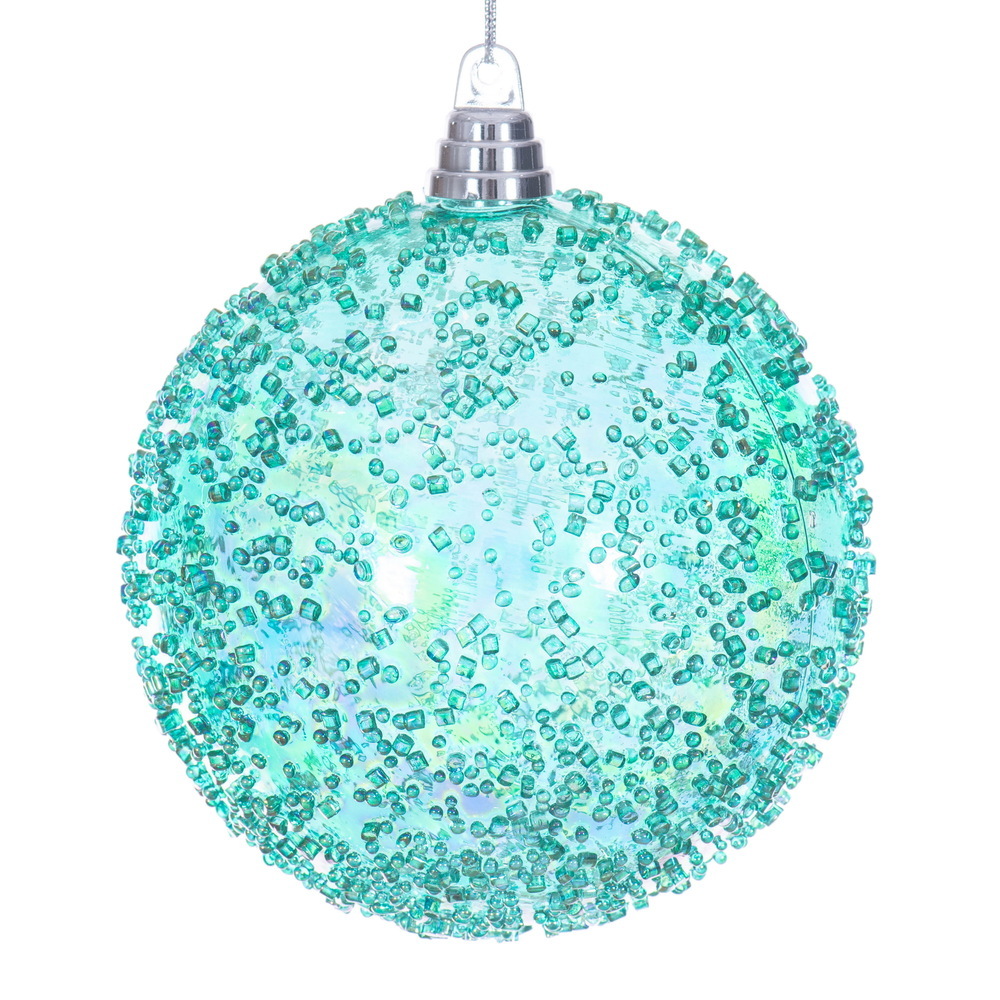 MC250842W 6 in. Teal Iridescent Bead Ball Ornament - 2 per Bag