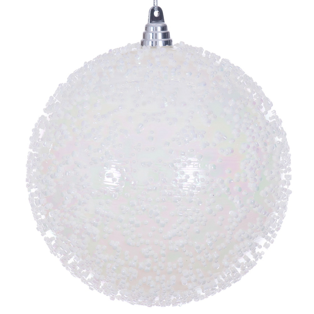 MC250911W 8 in. White Iridescent Bead Ball Ornament