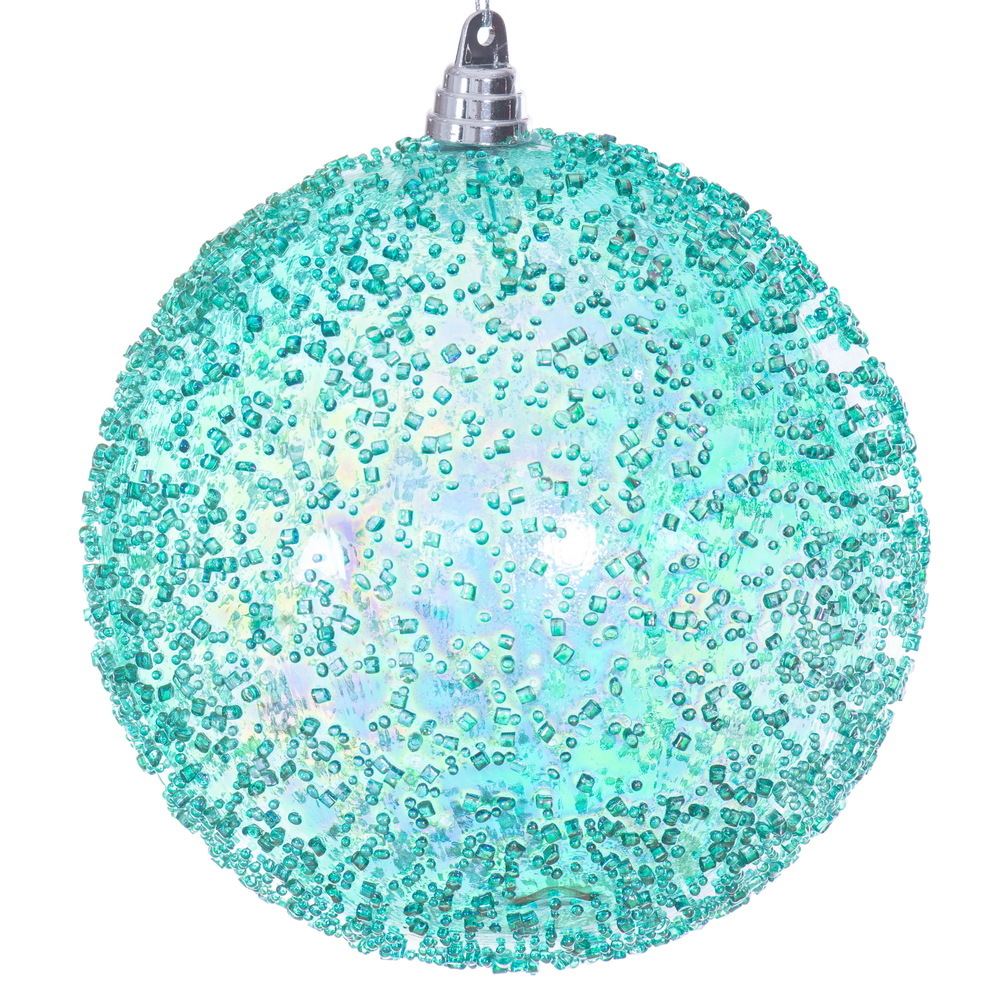 MC250942W 8 in. Teal Iridescent Bead Ball Ornament