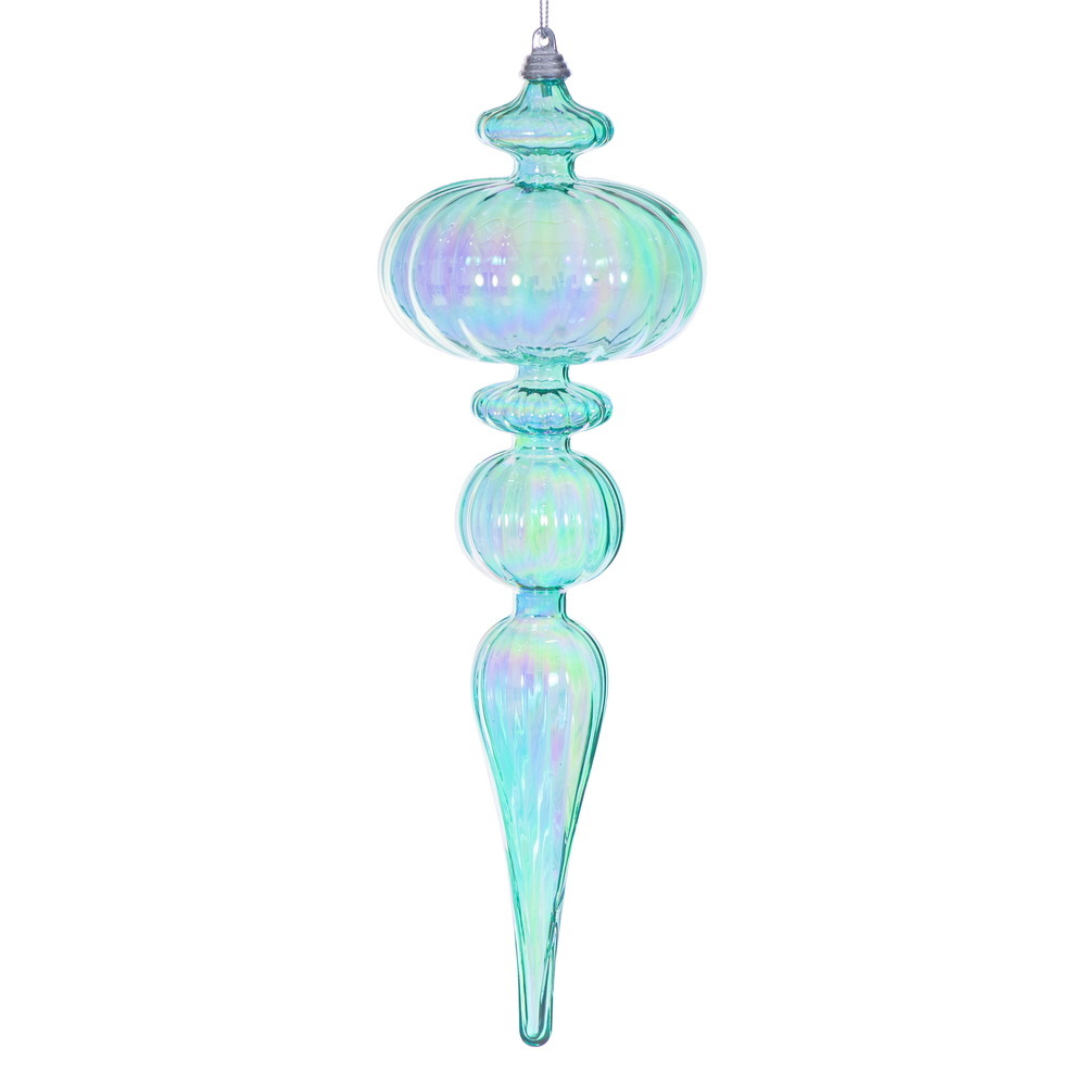 MC252742W 12 in. Teal Iridescent Finial Ornament