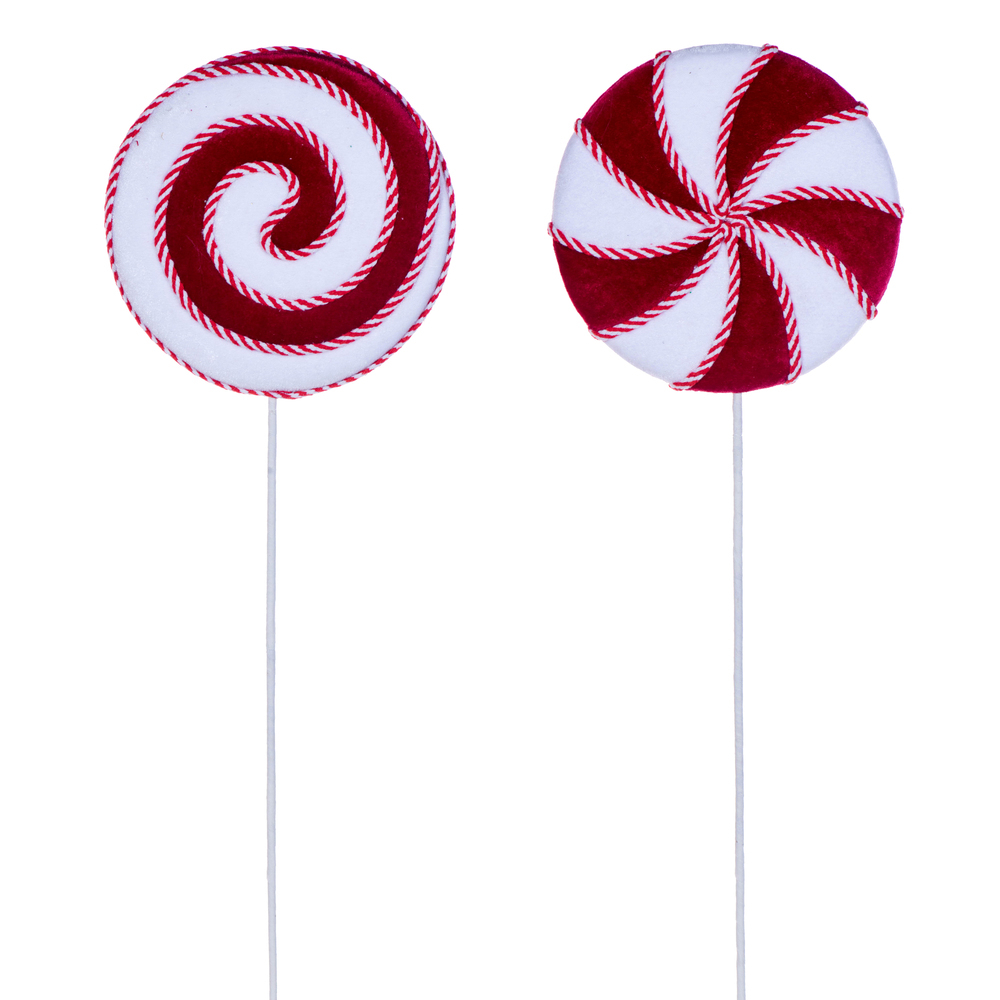 RPQ252703 26 in. Red & White Velvet Lollipop Stem Spray - Set of 2