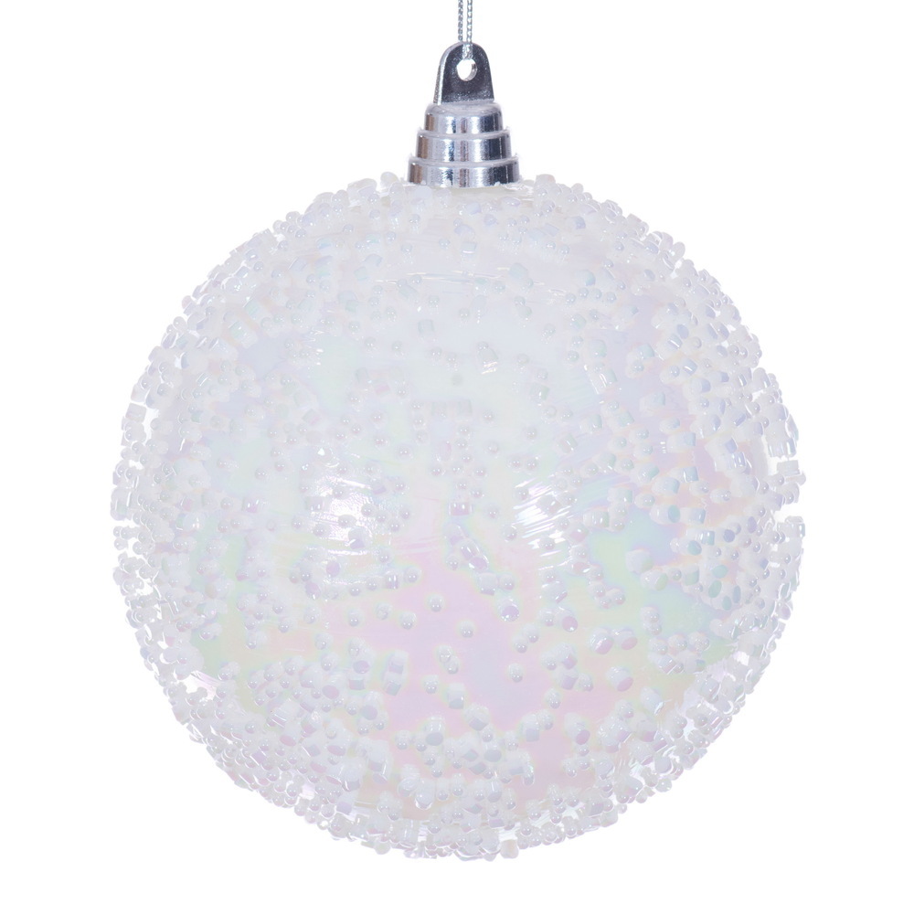 MC250811W 6 in. White Iridescent Bead Ball Ornament - 2 per Bag