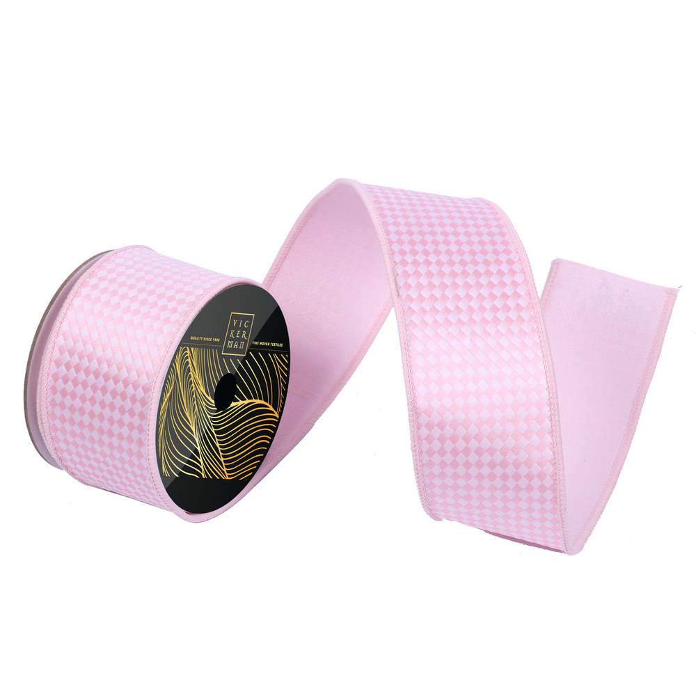 QK250579 2.5 in. x 10 yard Pink & White Diagonal Checkerboard Ribbon