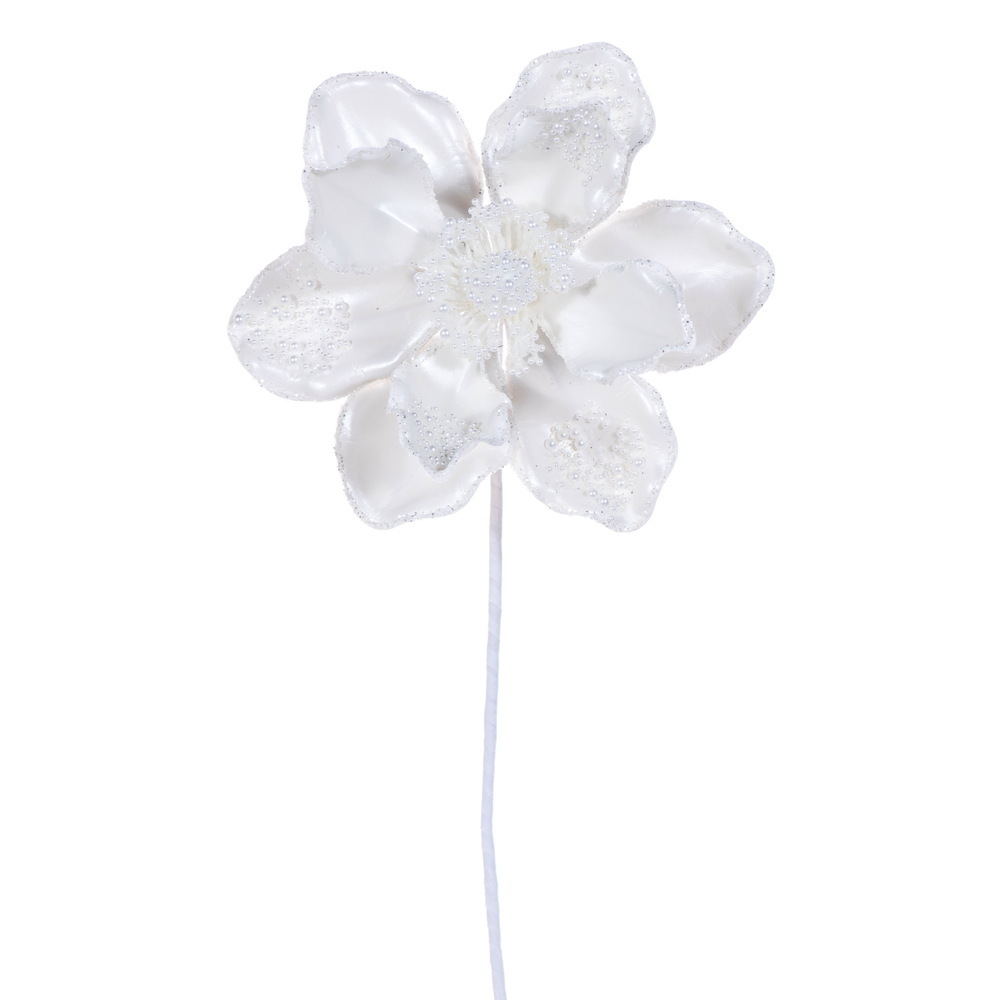 RG252611 17 in. White Leather Pearl 8 in. Flower Spray - 2 per Bag
