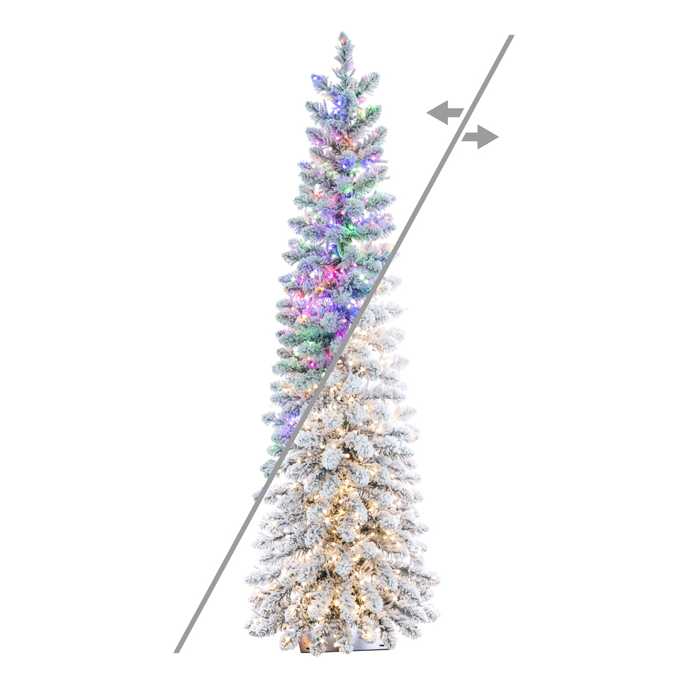 G232548LEDCC 4.5 ft. x 17 in. White Snowy Flocked Alpine Artificial Pre-Lit Christmas Tree with 800 LED Color Changing - 3 mm