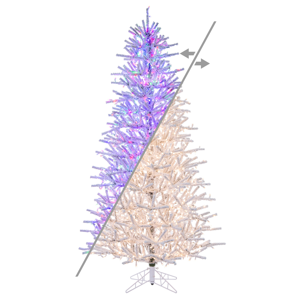 K226048LEDCC 4.5 ft. x 34 in. White Flocked Slim Pistol Pine Artificial Pre-lit Christmas Tree with 3 mm 550 LED Color Changing