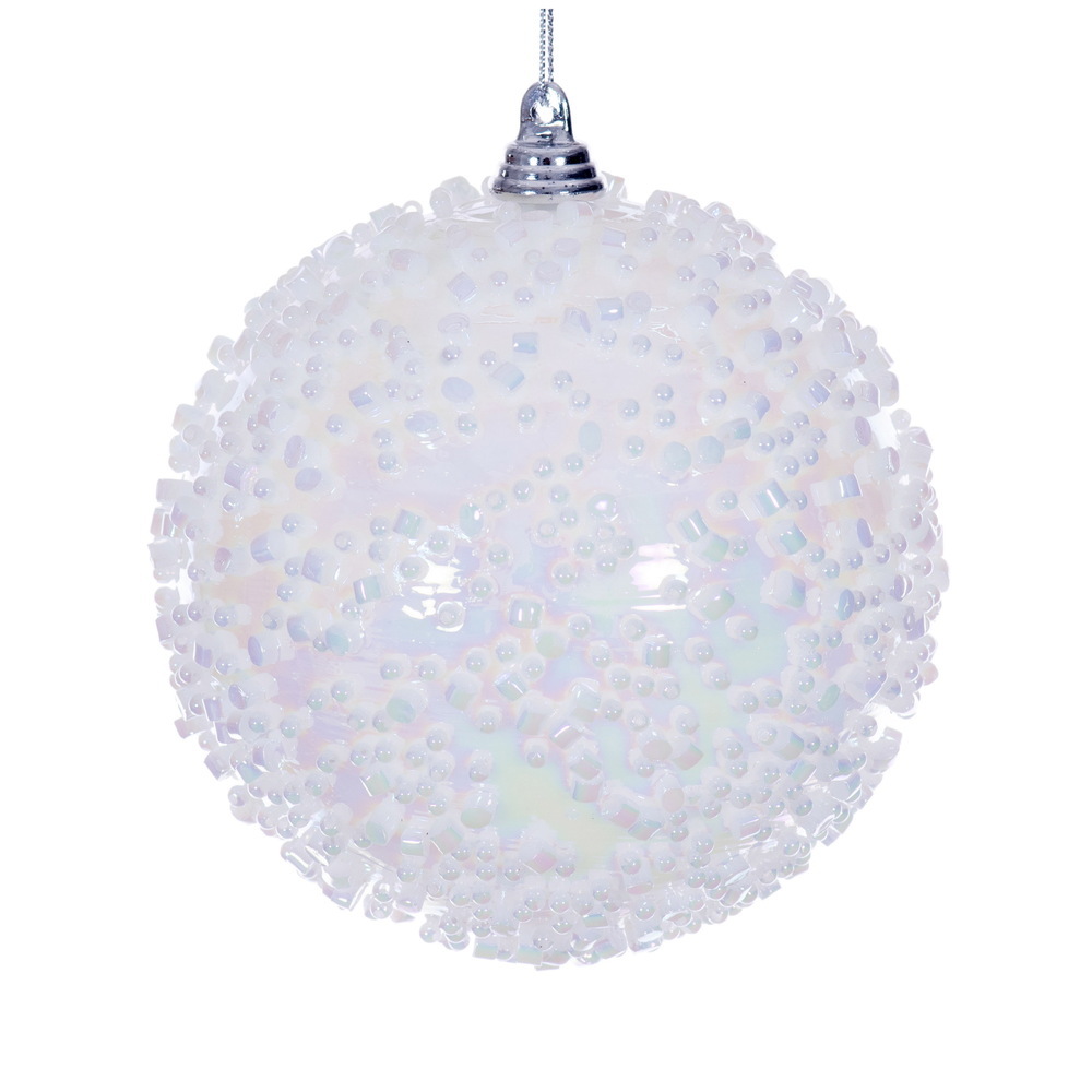 MC250611W 4 in. White Iridescent Bead Ball Ornament - 3 per Bag