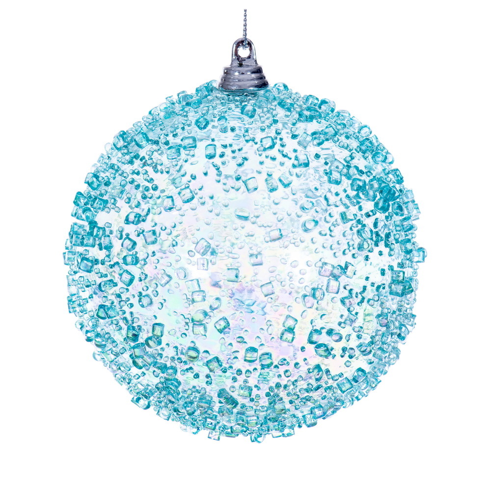 MC250632W 4 in. Baby Blue Iridescent Bead Ball Ornament - 3 per Bag