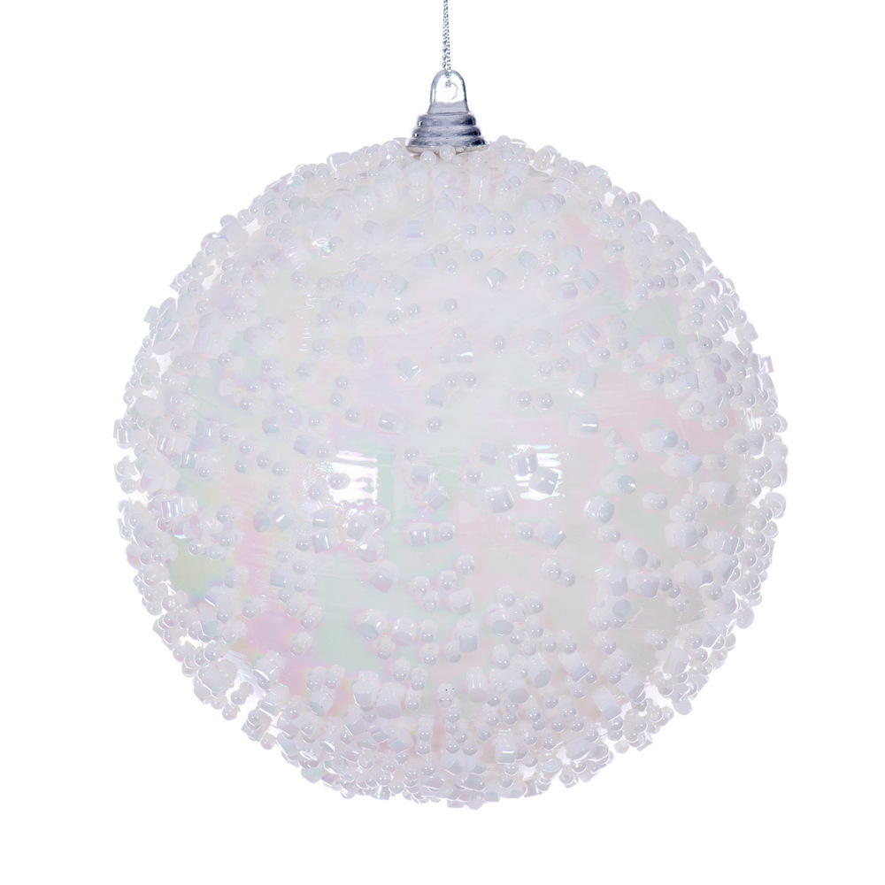 MC250711W 4.75 in. White Iridescent Bead Ball Ornament - 3 per Bag