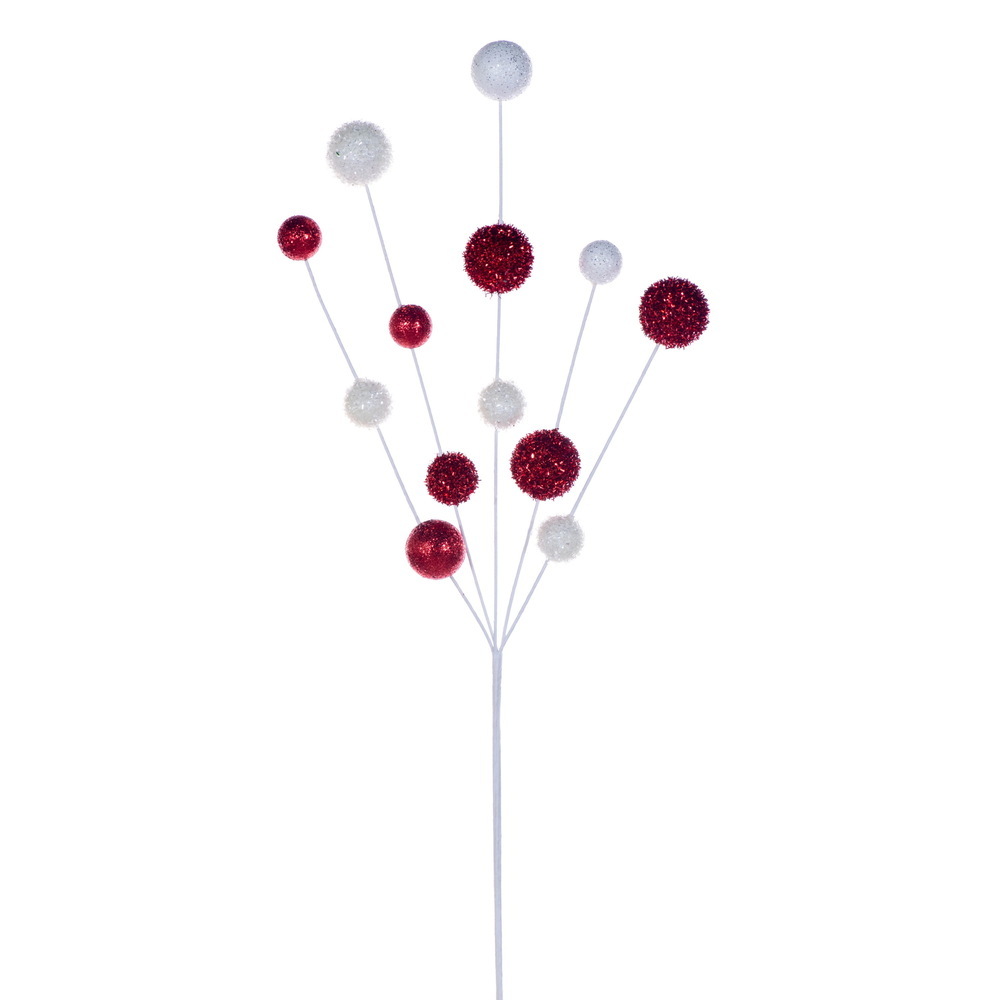 RPQ251701 28 in. Red & White Glitter Ball Spray - 2 per Bag