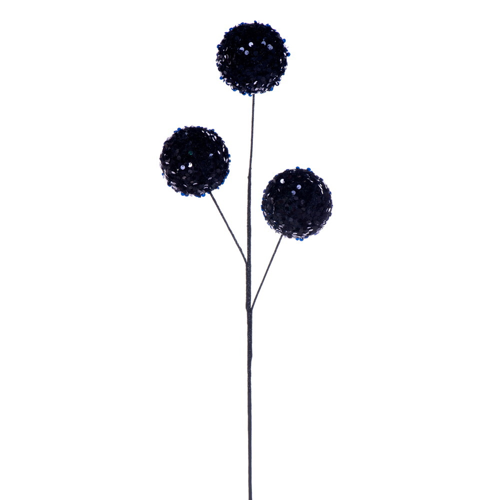 RPQ254117 26 in. Black Sequin Triple Ball Spray - 2 per Bag