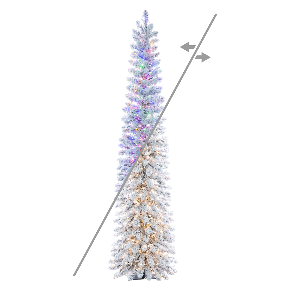 G232563LEDCC 6 ft. x 19 in. White Snowy Flocked Alpine Artificial Pre-Lit Christmas Tree with 1100 LED Color Changing - 3 mm