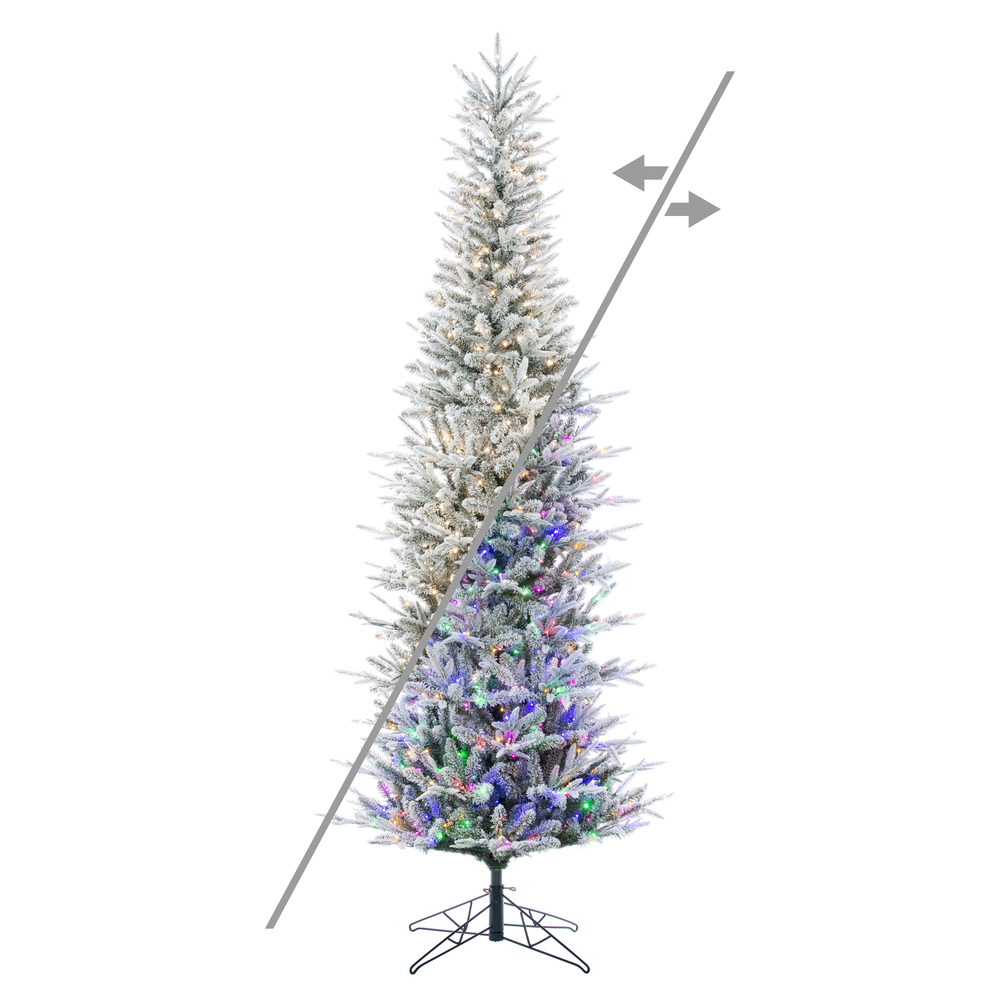 G236688LEDCC 10 ft. x 37 in. Green Frosted Tacoma Fraser Fir Pencil Artificial Pre-Lit Christmas Tree with 1150 LED Color Changing - 3 mm