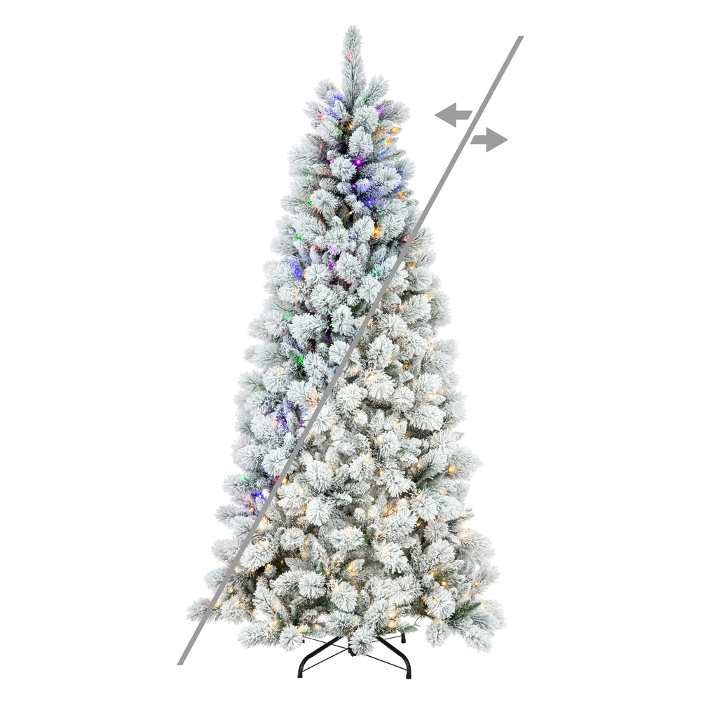 DT230393LEDCC 12 ft. x 66 in. White Frosted Scotch Pine Artificial Pre-Lit Christmas Tree with 1450 LED Color Changing - 5 mm