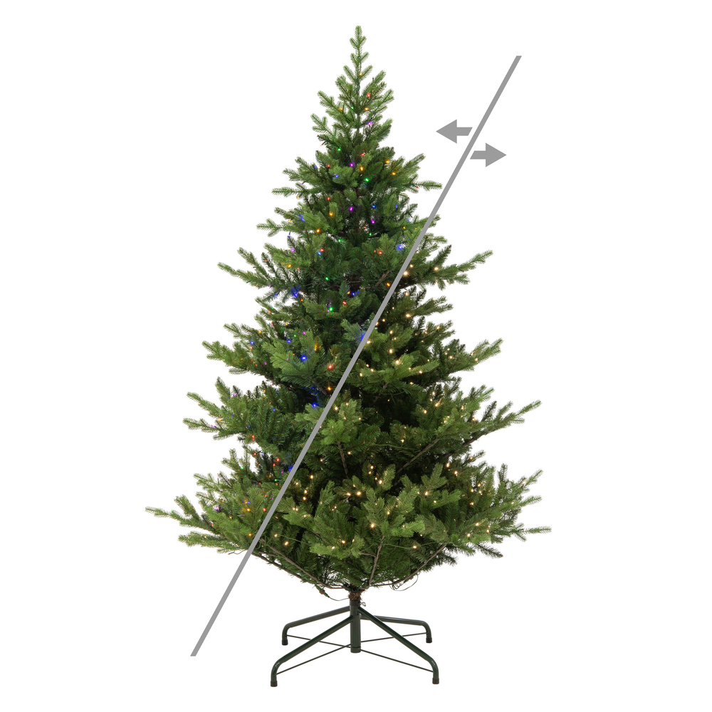 DT257378LEDCC 7.5 ft. x 67 in. Green Norwegian Spruce Artificial Pre-Lit Christmas Tree with 850 LED Color Changing - 5 mm