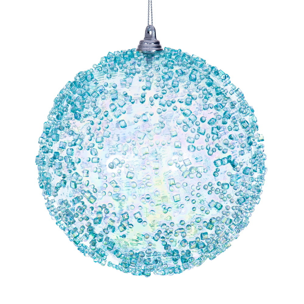 MC250732W 4.75 in. Baby Blue Iridescent Bead Ball Ornament - 3 per Bag