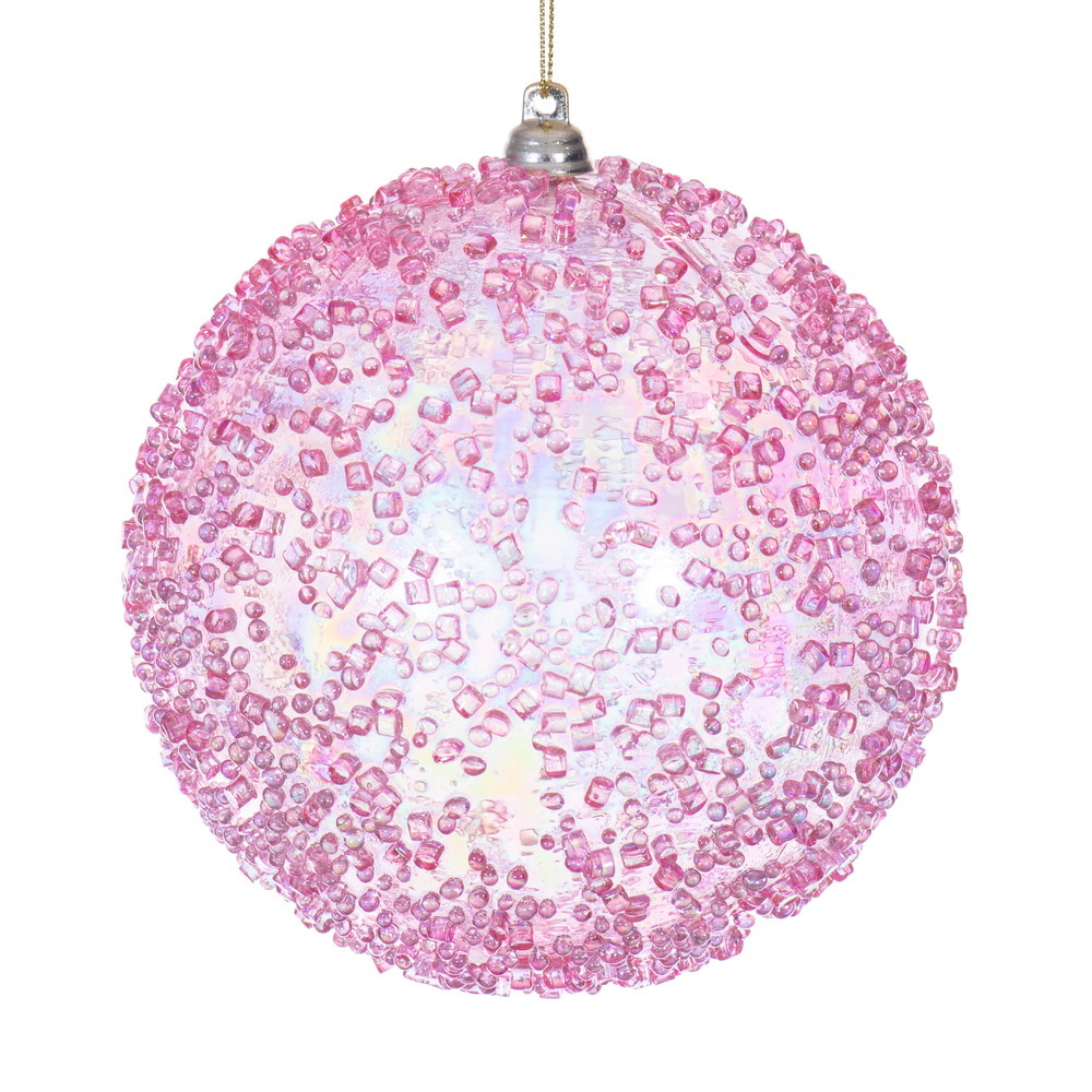MC250779W 4.75 in. Pink Iridescent Bead Ball Ornament - 3 per Bag