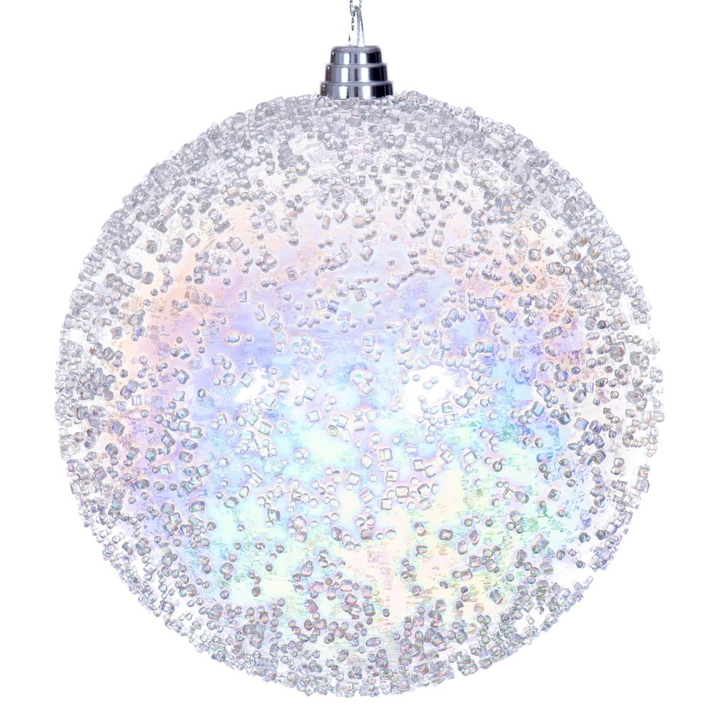 MC250900W 8 in. Clear Iridescent Bead Ball Ornament