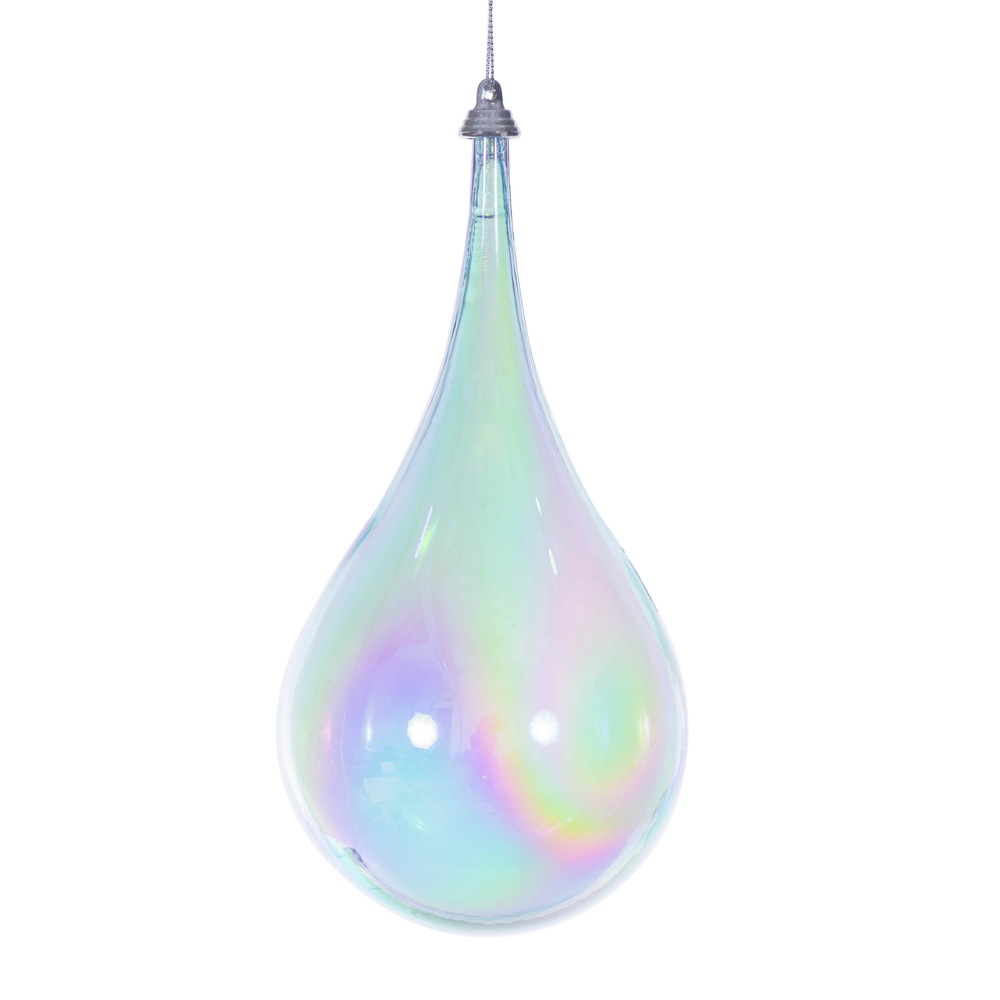 MC251132W 4 in. Baby Blue Iridescent Teardrop Ornament - 3 per Bag