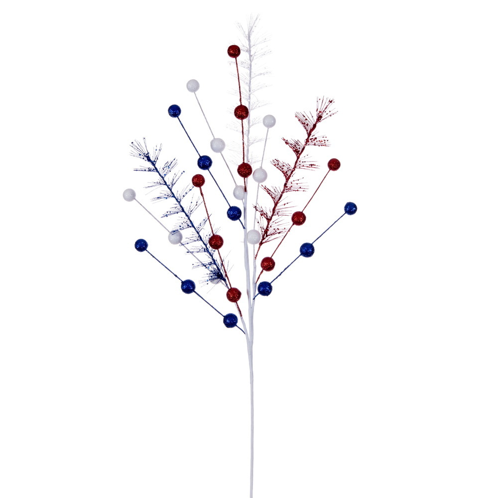 QG251355 30 in. Red & White & Blue Glitter Berry - 3 per Bag