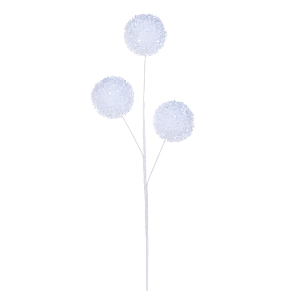 RPQ254111 26 in. White Sequin Triple Ball Spray - 2 per Bag