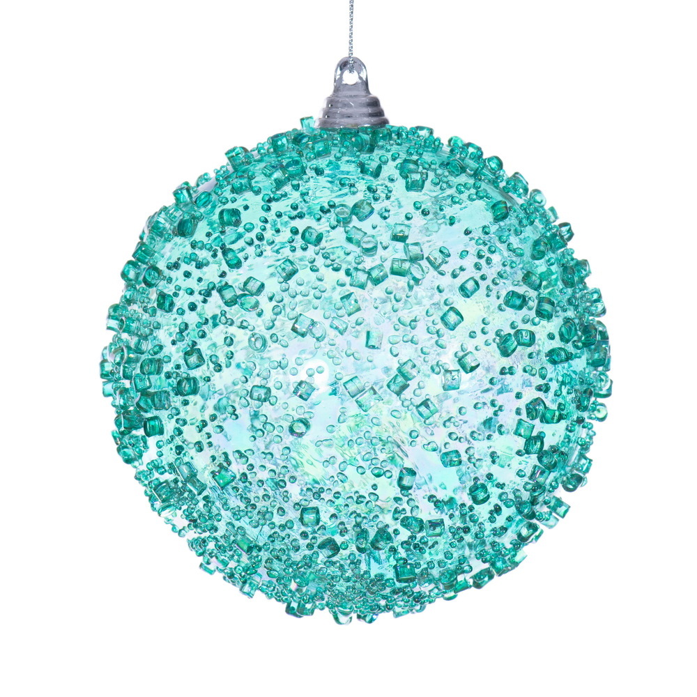 MC250642W 4 in. Teal Iridescent Bead Ball Ornament - 3 per Bag