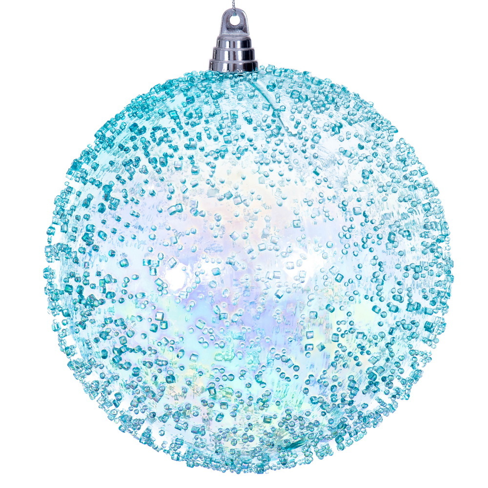 MC250932W 8 in. Baby Blue Iridescent Bead Ball Ornament