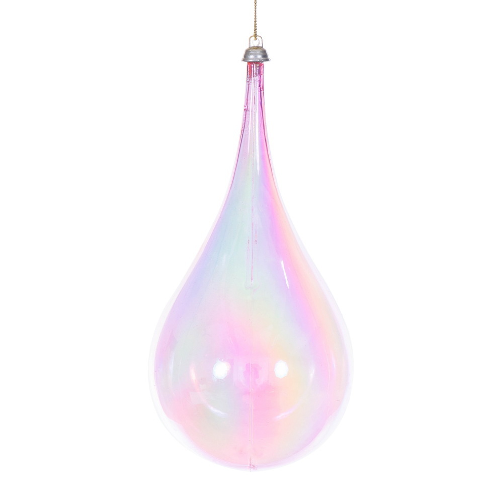 MC251179W 4 in. Pink Iridescent Teardrop Ornament - 3 per Bag