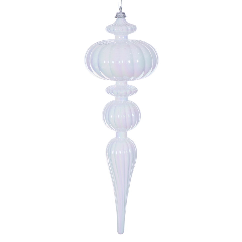 MC252711W 12 in. White Iridescent Finial Ornament