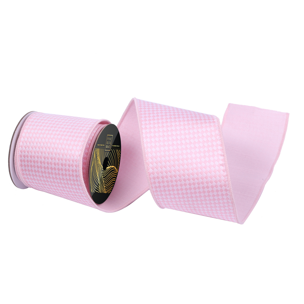 QK250679 4 in. x 10 yard Pink & White Diagonal Checkerboard Ribbon