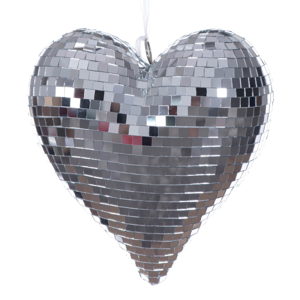 MC253407W 10 in. Silver Shiny Mirror Heart Ornament