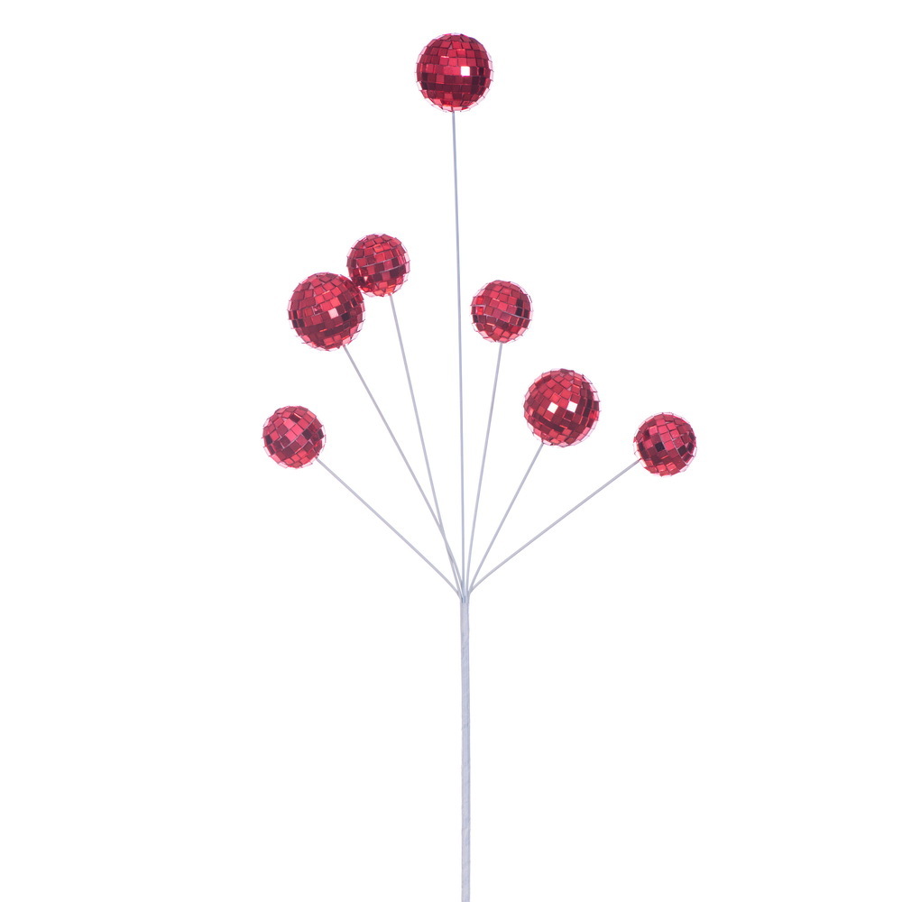 MC253603 24 in. Red Shiny Mirror Ball Pick Ornaments - 2 per Bag