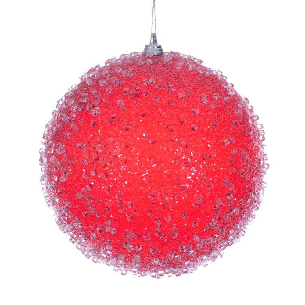 MT254003W 6 in. Red Icy Sugar Ball Ornament - 2 per Bag