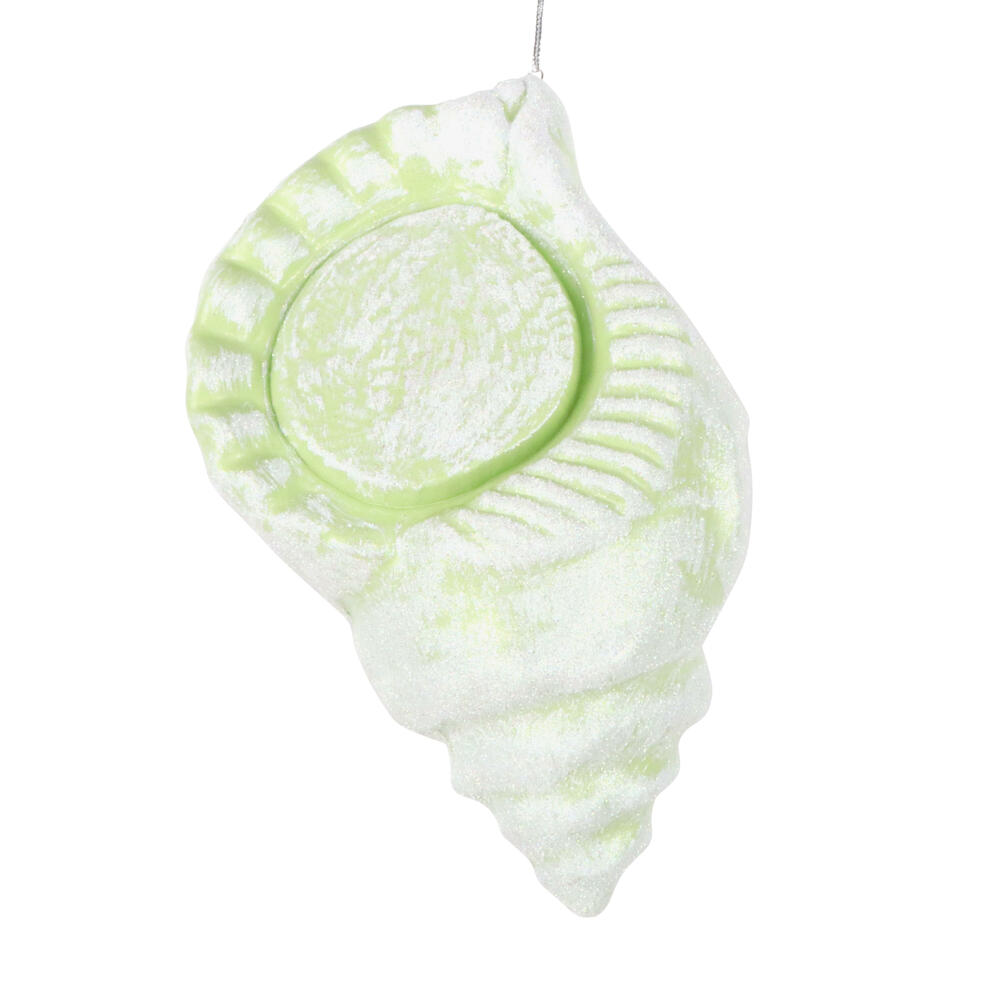 MT256054W 10 in. Celadon Conch Shell Glitter Ornament