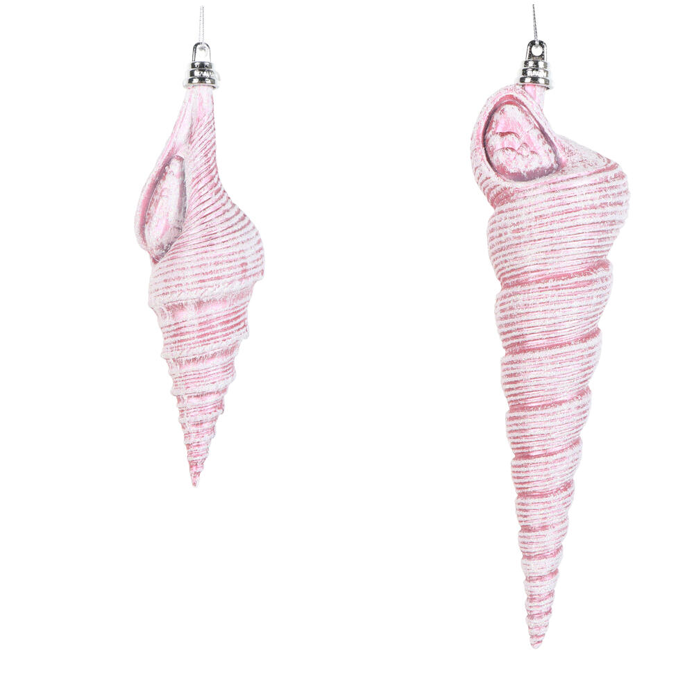 MT256279W 9 in. Pink Conical Shell Glitter Ornament - Set of 2
