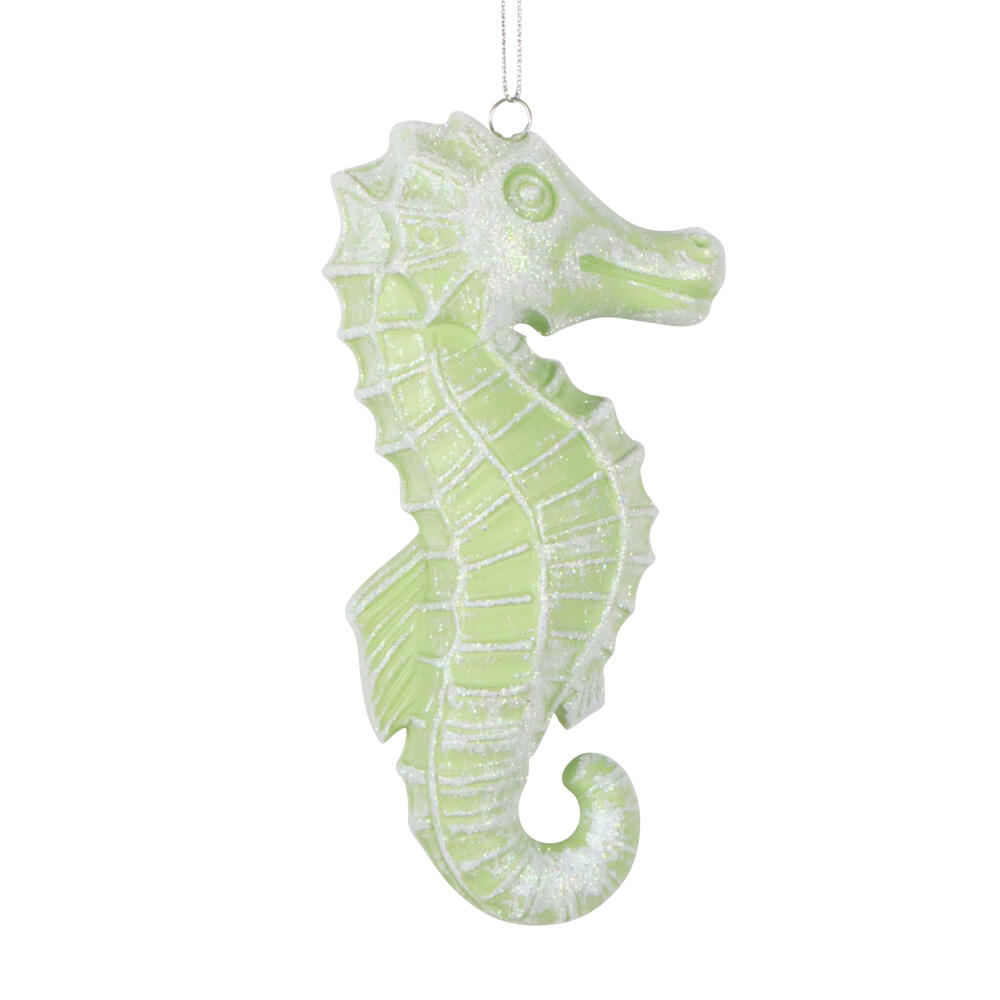 MT256454W 6.5 in. Celadon Seahorse Glitter Ornament - 2 per Bag