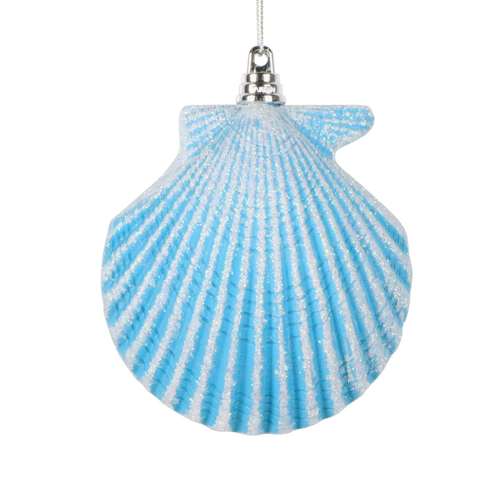 MT256612W 4 in. Turquoise Seashell Glitter Ornament - 3 per Bag